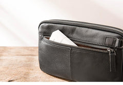 Black Leather Mens Long Zipper Clutch Wallet Wristlet Bag Long Wallet Phone Clutch Wallet for Men - imessengerbags