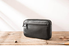 Black Leather Mens Long Zipper Clutch Wallet Wristlet Bag Long Wallet Phone Clutch Wallet for Men - imessengerbags