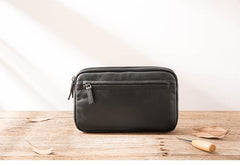 Black Leather Mens Long Zipper Clutch Wallet Wristlet Bag Long Wallet Phone Clutch Wallet for Men - imessengerbags