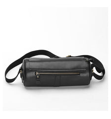 Black Leather Mens Brown Barrel Postman Bag Brown Bucket Messenger Bag Side Bag For Men - imessengerbags