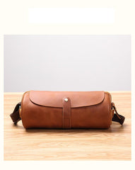 Black Leather Mens Brown Barrel Postman Bag Brown Bucket Messenger Bag Side Bag For Men - imessengerbags