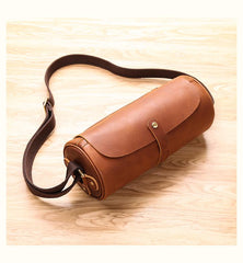 Black Leather Mens Brown Barrel Postman Bag Brown Bucket Messenger Bag Side Bag For Men - imessengerbags