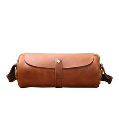 Black Leather Mens Brown Barrel Postman Bag Brown Bucket Messenger Bag Side Bag For Men - imessengerbags
