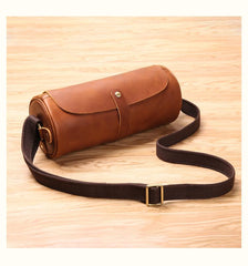 Black Leather Mens Brown Barrel Postman Bag Brown Bucket Messenger Bag Side Bag For Men - imessengerbags