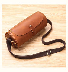 Black Leather Mens Brown Barrel Postman Bag Brown Bucket Messenger Bag Side Bag For Men - imessengerbags