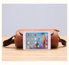 Black Leather Mens Brown Barrel Postman Bag Brown Bucket Messenger Bag Side Bag For Men - imessengerbags