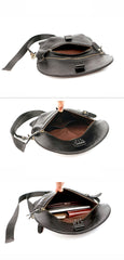 Black Leather Mens Small Courier Bag Chest Bag Messenger Bags Black Sling Bag For Men - imessengerbags