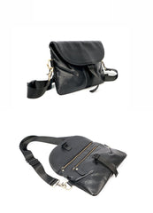 Black Leather Mens Small Courier Bag Chest Bag Messenger Bags Black Sling Bag For Men - imessengerbags