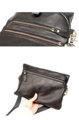 Black Leather Mens Small Courier Bag Chest Bag Messenger Bags Black Sling Bag For Men - imessengerbags