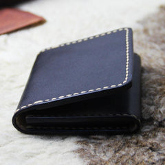 Black Leather Mens Slim Front Pocket Bifold Small Wallets Card Wallet for Men - imessengerbags