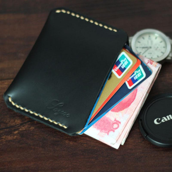 Black Leather Mens Slim Front Pocket Wallet Leather Small Wallets  for Men - imessengerbags