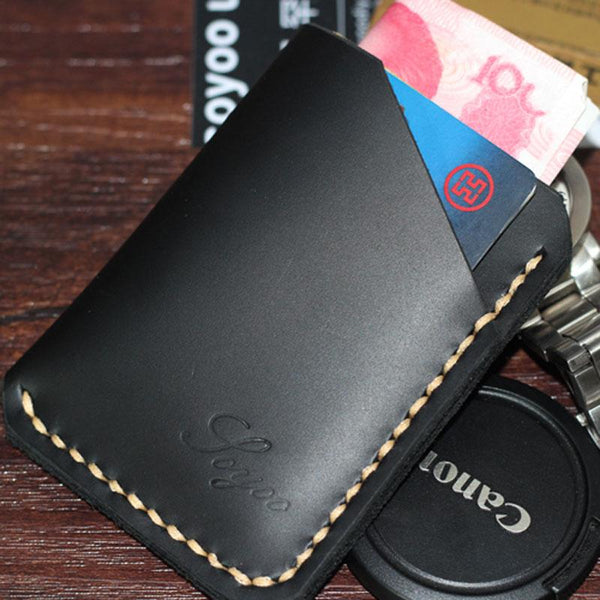 Black Leather Mens Slim Front Pocket Wallets Leather Card Wallet for Men - imessengerbags