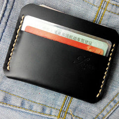 Black Leather Mens Slim Front Pocket Wallets Leather Cards Wallet for Men - imessengerbags