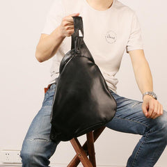 Black Leather Mens Sling Bag Sling Shoulder Bag Sling Backpack for men - imessengerbags