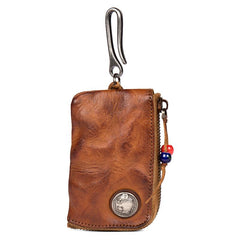 Black Leather Mens Small Car Key Wallet Brown Key Holder Coin Purse Brown Card Holder For Men