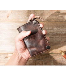 Black Handmade Leather Mens Small Car Key Wallet Dark Brown Key Holder Coin Purse Card Holder For Men - imessengerbags