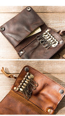 Black Handmade Leather Mens Small Car Key Wallet Dark Brown Key Holder Coin Purse Card Holder For Men - imessengerbags