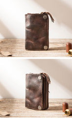 Black Handmade Leather Mens Small Car Key Wallet Dark Brown Key Holder Coin Purse Card Holder For Men - imessengerbags