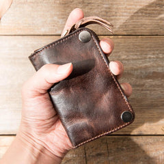 Black Handmade Leather Mens Small Car Key Wallet Dark Brown Key Holder Coin Purse Card Holder For Men - imessengerbags