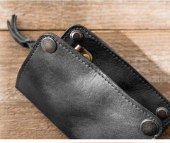 Black Handmade Leather Mens Small Car Key Wallet Dark Brown Key Holder Coin Purse Card Holder For Men - imessengerbags