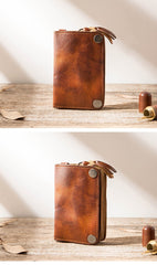 Black Handmade Leather Mens Small Car Key Wallet Dark Brown Key Holder Coin Purse Card Holder For Men - imessengerbags