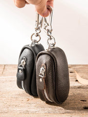 Black Leather Mens Small Car Key Wallets Brown Key Holder Car Key Pouc