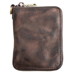 Black Leather Mens Small Card Wallet Front Pocket Wallet Brown Zipper Coin billfold Wallet For Men - imessengerbags