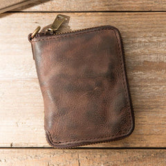 Black Leather Mens Small Card Wallet Front Pocket Wallet Brown Zipper Coin billfold Wallet For Men - imessengerbags
