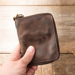 Black Leather Mens Small Card Wallet Front Pocket Wallet Brown Zipper Coin billfold Wallet For Men - imessengerbags