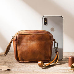 Brown Leather Mens Small Key Case Black Key Holder Coin Purse Card Holder For Men - imessengerbags