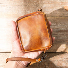 Brown Leather Mens Small Key Case Black Key Holder Coin Purse Card Holder For Men - imessengerbags