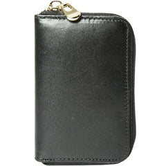Black Leather Mens Small Card Wallet Red Zipper Card Holder Brown Zipper Coin Wallet For Men - imessengerbags