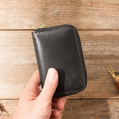 Black Leather Mens Small Card Wallet Red Zipper Card Holder Brown Zipper Coin Wallet For Men - imessengerbags
