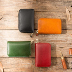 Black Leather Mens Small Card Wallet Red Zipper Card Holder Brown Zipper Coin Wallet For Men - imessengerbags