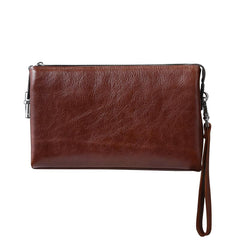 Black Leather Mens Brown Business Long Wallet Clutch Bag Wristlet Wallet For Men - imessengerbags