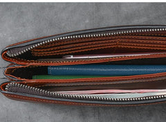 Black Leather Mens Brown Business Long Wallet Clutch Bag Wristlet Wallet For Men - imessengerbags