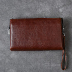 Black Leather Mens Brown Business Long Wallet Clutch Bag Wristlet Wallet For Men - imessengerbags