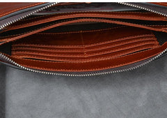 Black Leather Mens Brown Business Long Wallet Clutch Bag Wristlet Wallet For Men - imessengerbags
