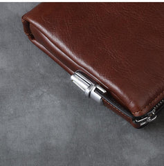 Black Leather Mens Brown Business Long Wallet Clutch Bag Wristlet Wallet For Men - imessengerbags