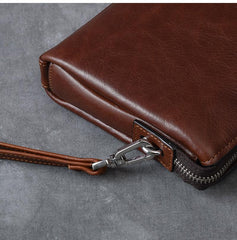 Black Leather Mens Brown Business Long Wallet Clutch Bag Wristlet Wallet For Men - imessengerbags