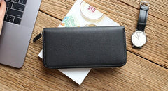 Black Mens Leather Zipper Long Wallet Phone Long Bifold Wallet for Men
