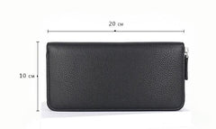 Black Mens Leather Zipper Long Wallet Phone Long Bifold Wallet for Men