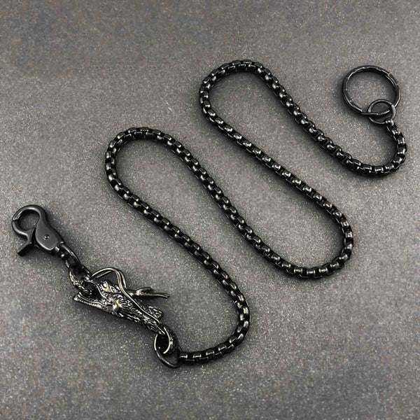 Cool STAINLESS STEEL Mens Black Wallet Chain Long Dragon Pants Chain For Men - imessengerbags