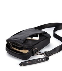 Black Mini Leather Mens Side Bag Black Messenger Bags Postman Bag Courier Bag for Men