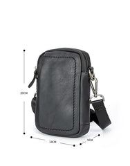 Black Mini Leather Mens Side Bag Black Messenger Bags Postman Bag Courier Bag for Men - imessengerbags