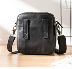 Black Mini Leather Mens Phone Bag Black Small Postman Bag Messenger Bags Side Bag for Men