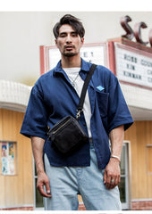 Black Mini Leather Mens Phone Bag Black Small Postman Bag Messenger Bags Side Bag for Men - imessengerbags