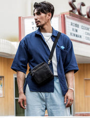 Black Mini Leather Mens Phone Bag Black Small Postman Bag Messenger Bags Side Bag for Men - imessengerbags