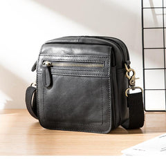 Black Mini Leather Mens Phone Bag Black Small Postman Bag Messenger Bags Side Bag for Men - imessengerbags