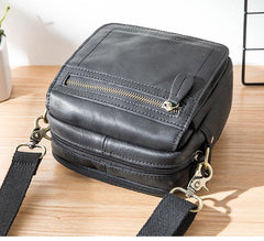 Black Mini Leather Mens Phone Bag Black Small Postman Bag Messenger Bags Side Bag for Men